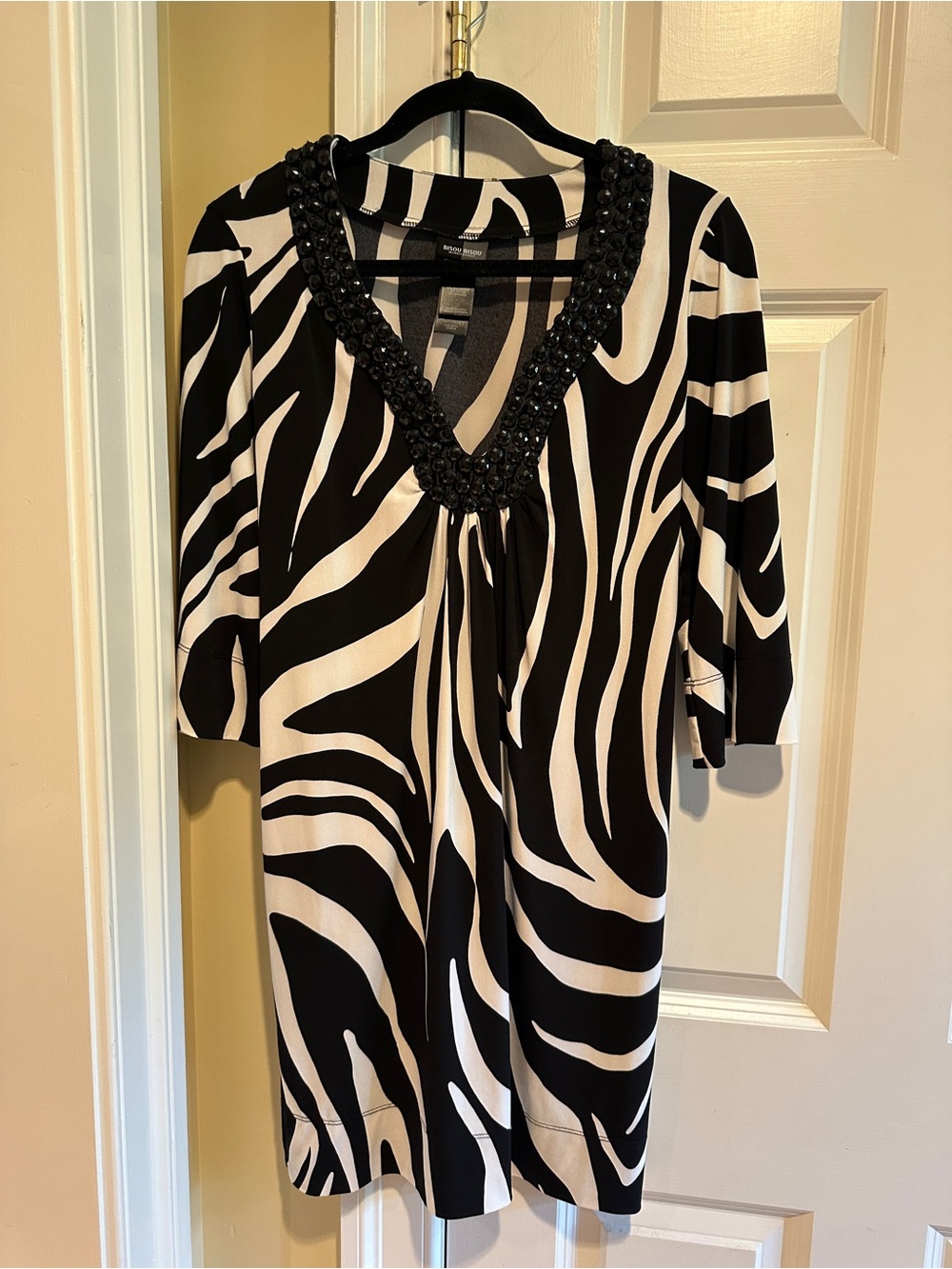 Bisou Bisou Y2K Zebra Print Beaded Dress Size 6